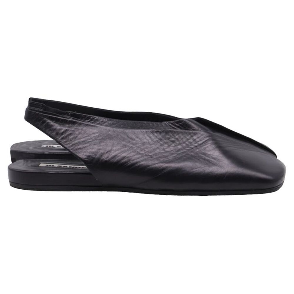 Jil Sander Square-Toe Slingback Flats in Black Leather